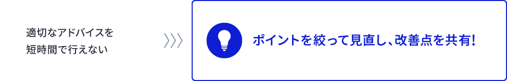 適切なアドバイスを短時間で行えない ポイントを絞って見直し、改善点を共有!